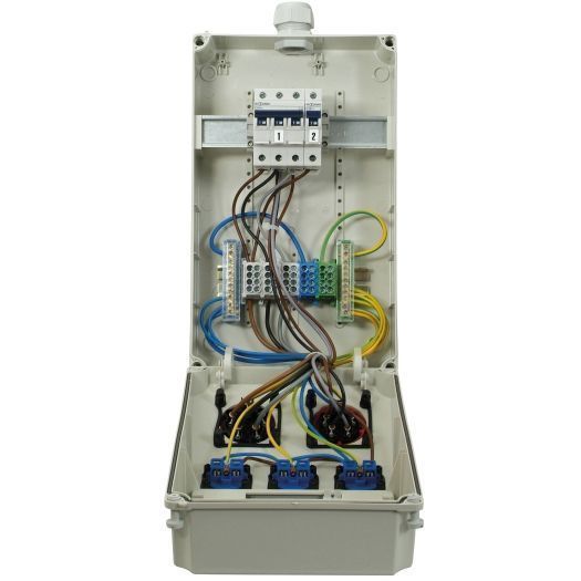 Verkoop :: Elektra :: Wandverdeelkasten :: Wandverdeler Bedraad Wolfsburg 1x Cee 32a 5p 400v 1x Cee 16a 5p 400v 3x Contactdoos 230v 063.113