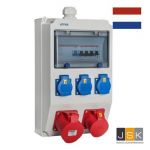NL63.113.0111  VOTHA® wandverdeler - bedraad "WOLFSBURG" ~ 1x 32A 5p 400V ~ 1x 16A 5p 400V ~ randaarde-contactdozen: 3 stuks