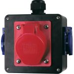 Wandverdeler bedraad Rubber 83mm 16A | 1x 16A 5p 400V | 2x randaarde-contactdoos 230V | "GERASDORF" 018.012.0000 - JSK Handelsonderneming