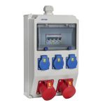 Wandverdeler | bedraad "WOLFSBURG" | 2x 16A 5p 400V | 3x randaarde-contactdoos 230V | Overstroomschakelaar | 063.023.0110 - JSK Handelsonderneming