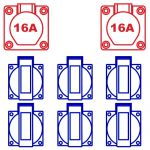 Zwerfkast KE05 Keraf | 2x CEE16A/5p-380 Volt | 6x Schuko16A-230 Volt | Ingang CEE 32A/5p-380V | Uitgang doorlus 32A/5p-380V - JSK Handelsonderneming