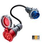 32A 5-polige CEE naar 16A 3-polige CEE adapter, IP67 Beschermingsklasse, CE- en TÜV-gecertificeerd, 3 jaar garantie, Plug-and-play eenvoud