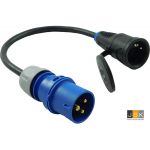 323=>162 - Verloopkabel CEE stekker blauw 32A 3-polig 230V naar contrastekker 230V 2-polig met randaarde zwart rubber - 323162