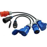 Adapter Set 3-Piece 3-Pole CEE Plug Coupling to 5-Pole CEE Plug Schuko Plug Coupling 16A - 3x2.5mm2 - IP44 - Camping, Caravan, Markets