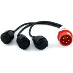 Verloopstekker van CEE 16A 5-polig Male naar 3x rubberen contrastekker 230V 2-polig met randaarde Female - 165->162/3 - 165162/3 - JSK Handelsonderneming