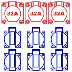 Keraf KE100-2XDOORLUS Volrubber Verdeelkast type Omega, 2x doorlus 63A 5p 400V, 2x CEE 32A 4p 400V, 1x CEE 32A 5p 400V, 6x schuko 16A 2p+RA 230V, 106357
