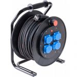 Haspel K310; kabelengte van 33 meter; 3 aders van 2,5 mm2; contactmateriaal: 4x schuko 230 V; thermisch beveiligd; breuk en slagvast Neopreen; Professionele Bouwhaspel | Stroomhaspel | 33 meter H07RN-F 3G2,5 - JSK Handelsonderneming