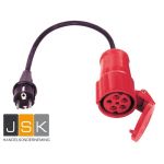 Verloop stroom adapter van rubberen stekker 230 Volt 2-polig met randaarde naar CEE contrastekker 16A 5-polig - 162165