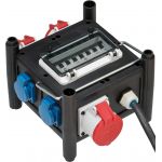 Compacte rubberen stroomverdeler / rubberen verdeler (1m kabel, 3x CEE 400V/16A, 3x 230V/16A, bouwplaatsgebruik en permanent gebruik buitenshuis, Made in Germany)