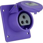 PCE 362 CEE-flanged socket straight 54x60mm 16A 2p 24VAC 50/60Hz IP44/IP54 TWIST, 20-25 V (50+60 Hz) violet, IP54 Screwed terminal Straight