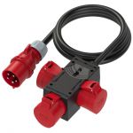 PCE 9437113 CEE Krachtstroomkabel kabel met contactdoosverdeler 32A | CEE 5 polig 32A naar 3x CEE 32A 400V / St.Anton IN CEE 32/5 1,5 m 5G4 UIT 3x CEE 32A 5p.