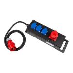 SiRoX  massief rubberen blok, perm. 16A, Ingang via CEE-stekker 16A, 400V, 6u met 2m voedingskabel H07RN-F 5G2,5 qmm Uitgang: 1 CEE-stopcontact 16A 400V -> onbeveiligd 3 Schuko stopcontact 230V -> onbeveiligd POWER X-Line S - XS.013.0000