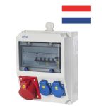 VOTHA Bouwstroomverdeler "WORMS" ~ 1 x CEE contactdoos 5P 32A->1x automaat 3P+N C32A -2x Schuko wandcontactdozen 230V->1 x automaat 1P+N C16A-1x Aardlekschakelaar 40A 4-polig 0,03 A over alle uitgangen~NL62.102.1011