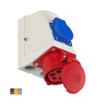 9215-6V CEE opbouw wcd COMBO 16A 5p 400V 6h rood + SchuKo wandcontactdoos bedraad 104117