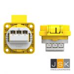 106343 - 105-0B KERAF Schuko inbouw WCD blauw flens 50x50 mm, incl. dunne flensdichting, afstand tussen de bevestigingsgaten: 38 x 38 mm, 601.050 Geel