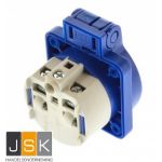 105-0B - Inbouw contactdoos blauw 230V 16A IP54, flensmaat: 50 x 50 mm, incl. dunne flensdichting, afstand tussen de bevestigingsgaten: 38 x 38 mm, 601.050 Blauw