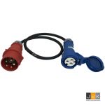 325>323 - CEE Adapter CEE blue-32A - CEE-adapterkabel - 32A CEE plug drie-fasen naar 32A CEE blauwe koppeling één-fase