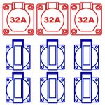 Keraf KE101 Volrubber Verdeelkast 63A, doorlus 63A 5p 400V, 3x CEE 32A 5p 400V, 6x schuko 16A 2p+RA 230V, 104489