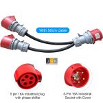 325165/2 CEE Splitter, Stroomverdeler, stroomkabel, 16A, 230V, 5x4 mm², adapter 32A naar 16A, sterke stroomstekker, fasespatel, 5-polige CEE-stekker, IP44, verlengkabel, 50 cm, voor industrie, buiten