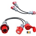 325165/2 CEE Splitter, Stroomverdeler, stroomkabel, 16A, 230V, 5x4 mm², adapter 32A naar 16A, sterke stroomstekker, fasespatel, 5-polige CEE-stekker, IP44, verlengkabel, 50 cm, voor industrie, buiten