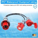 325165/2 CEE Splitter, Stroomverdeler, stroomkabel, 16A, 230V, 5x4 mm², adapter 32A naar 16A, sterke stroomstekker, fasespatel, 5-polige CEE-stekker, IP44, verlengkabel, 50 cm, voor industrie, buiten