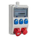 Wandverdeler - bedraad "WOLFSBURG" - 1x CEE 32A, 1x CEE 16A, 3x WCD'S 230 Volt en aardlekschakelaar 40 A 0,03 A (4P) - 063.113.0111-SR