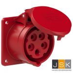 315-6 CEE inbouw WCD recht 16A 5p, 400 V 6h, rood IP54, flens 70x70mm steek, 56x56mm verzonken gaten - 315-6/103013 EAN: 4028232007525
