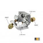 Verloopstuk dwarskoppeling kruis 48.3 - 60.3 mm met boutsluiting, Diameter: 48/60 mm - Sleutelwijdte: SW 22 - Materiaalsoort: thermisch verzinkt staal - Volgens: EN74