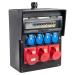 Wandverdeler bedraad Rubber 203mm 32A | 1x 32A 5p 400V | 2x 16A 5p 400V | 4x randaarde-contactdoos 230V | "Waldeck" 032.124.1120-1  - JSK Handelsonderneming