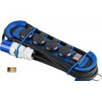 Professionele stekkerdoos/verlengstuk voor buitengebruik, CEE-stekker, CEE-stopcontacten + 3 Schuko-stopcontacten, 10 m rubberen kabel H07RN-F 3G1,5, geschikt voor op de camping, Electraline 62575