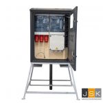 Bouwmeterkast 80 Ampère, 3x CEE contactdoos 32A 5-polig 400V, 6x Schuko 230V (2x verdeelslof 3-voudig zwart), standaard heftruck slede, KANTO 2.0