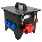 Volrubber verdeelkast POWER X-LINE L Ingang en doorlus: CEE 32A 5p 6h 400V via onderzijde, Afgaand: 6x Schuko 16A 2p+RA 230V, 2x CEE 16A 5p 6h 400V NLXL.126.0131