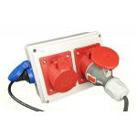 2xCEE16A|2x230V|H CEE Stroomverdeler. 2x CEE 16A 5 polig 400V met 2x Schuko 230V contactdoos combinatie. IP44 Bouwstroomverdeler, perfect voor werkplaatsen, garages en loodsen. 1446.2xCEE16A|2x230V|H