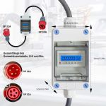 Mobiele stroommeter met CEE-stekker en koppeling, 3 × 230 V/400 V 32 A en koppeling, tussenmeter voor caravans, elektrische voertuigen, camping 1446-325325