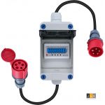 3-fasen mobiele stroommeter, 32 A 400 V mobiele digitale stroommeter met CEE-stekker en koppeling, mobiele digitale meter met resetfunctie, 2 m kabel, IP44-stopcontactadapter meter voor elektrische voertuigen en equipment 1446-165165