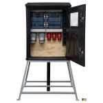 Kunststof Bouwstroomverdeler 80 Ampère, 3x CEE contactdoos 32A 5-polig 400V, 6x Schuko 230V (2x verdeelslof 3-voudig zwart), standaard heftruck slede, KANTO 2.0