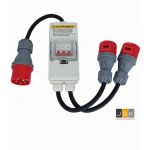 325165/2 CEE-adapter, 32 A naar 16 A, CEE-stekker, verlengkabel, 230 V, IP44-66 krachtverdeler met stroomonderbreker, 5-pins stopcontact voor werkplaats, bouwplaats