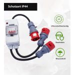 325165/2 CEE Splitter, stroomverdeler, stroomkabel, adapter 32A naar 2x 16A, met automatische zekering, 5-polige CEE-stekkers, IP44, 50 cm, voor industrie, buiten, werkplaats, evenementen