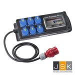 Volrubber verdeeldoos "GOTHA"-2 m voedingskabel H07RN-F 5G2.5 mm² + CEE-stekker 16A, 5-polig, 400V, 6h-6 x Schuko wandcontactdozen 230V -> 3 x automaat 1P+N C16A-1 x Aardlekschakelaar 30mA (standaard)