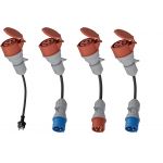 EV Auto Adapterset CEE 32A 5-polig voor 22kW Mobiele Wallbox/EV-lader/laadstation naar CEE Rood 16A/ Blauw/ 230V Huishoudelijk Stopcontact met 0,5m Rubberen Kabel H07RN-F 3G2,5mm² IP44 Buitengebruik
