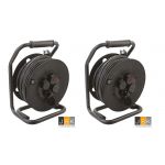 Actie 2x Kabelhaspel - bouwhaspel 25 meter, voorzien van thermische beveiliging, rubber neopreenkabel H07RN-F3G1,5 mm² zwart, spatwaterdicht - 1446.90304/2