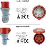CEE Adapter 32A stekker naar 16A koppeling met LS-schakelaar C16, 3-fasen, 380-415V, 5-polig, H07RN-F 5G 2,5 mm² kabel, IP44 waterdicht (32-16MCB) , 6400 W