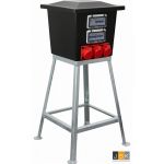 Kunststof verdeelkast QUATRO op frame, Ingang en doorlus: CEE 63A 5p 6h 400V via onderzijde, Hoofdschakelaar: 4p 63A, Afgaand: 6× Schuko 16A 2p+RA 2 - NL20.1306.03032-1