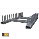 Verzinkt mobiel opslagpallet voor verkeersborden voor 48 verkeersborden met buispalen Ø 48mm, voorzien van sleuven voor verplaatsing met een heftruck, Lengte x breedte: 125 x 200 cm