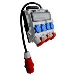 Bouwstroom verdeler 32A met aansluitsnoer CEE | 2 x CEE-16/400 V stopcontact, 1 x CEE-32/400 V en 4 x 230 V geaarde stopcontacten | incl. 32A en 16A zekeringautomaten | 813710