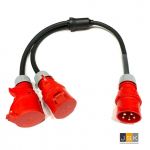 CEE Splitter Adapter 63A 5-polig > 32A 5-polig Zekering: 2 LS C 32 A, 3-polig - CEE stroomverdeler massief rubber 63A / 400V naar 2x 32A bouwstroomverdeler adapter - Gezekerd met 3-polige stroomonderbreker B32A IFN 30 mA (standard) - 635325/2/G
