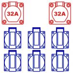 Ypsilon Verdeelkast KE27-1 32A | doorlus 32A 5p 400V 2x CEE 32A 5p 400V | 6x schuko 16A 2p+RA 230V | 104483