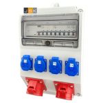 Wandkast 1x CEE 400V 32A, 1x CEE 400V 16A, 4x Schuko 230V, 1x LS C332 1x LS C316 2x LS C116 + RCD 40A 30mA + aardlekschakelaar 40A 30mA - 1446.10122