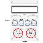 Wandverdeler (Bouwstroom) | CEE 2x16A | 4x230V Schuko | Stroomverdeler LS-schakelaar FI-schakelaar 12-module - 1446-6565D