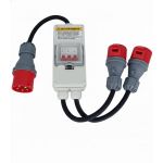 325165/2 Dubbele Industrie Verloop adapter kabel 32A naar 2x 16A, met automatische zekering, 5-polige CEE-stekkers, IP44, 50 cm, voor industrie, bouw, werkplaats en evenementen